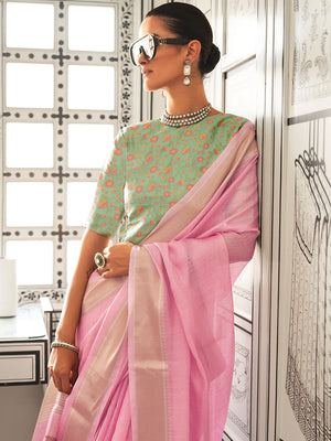 Pink Party Wear Chiffon Saree With Blouse Piece