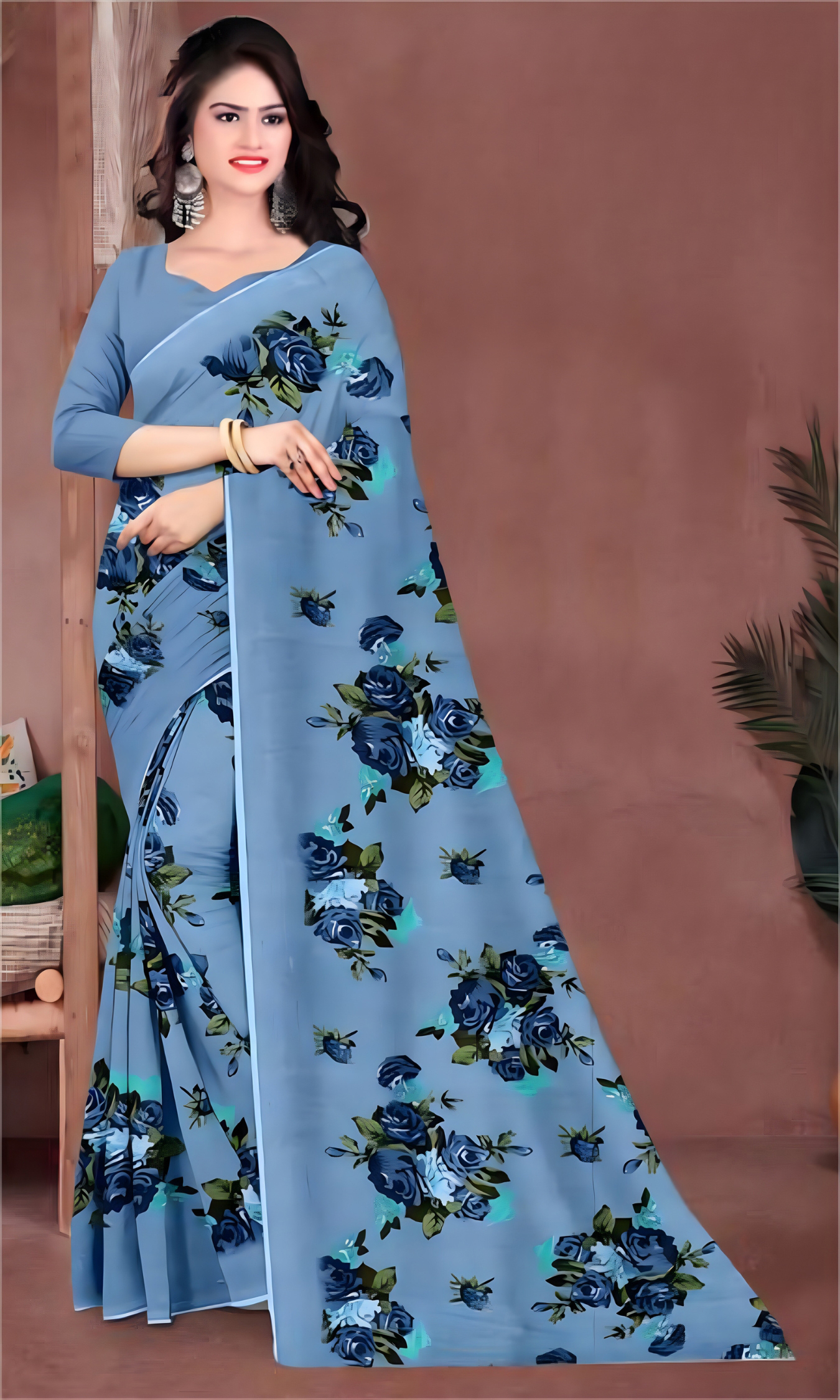 Loose Print Saree With Un Stitched Blouse