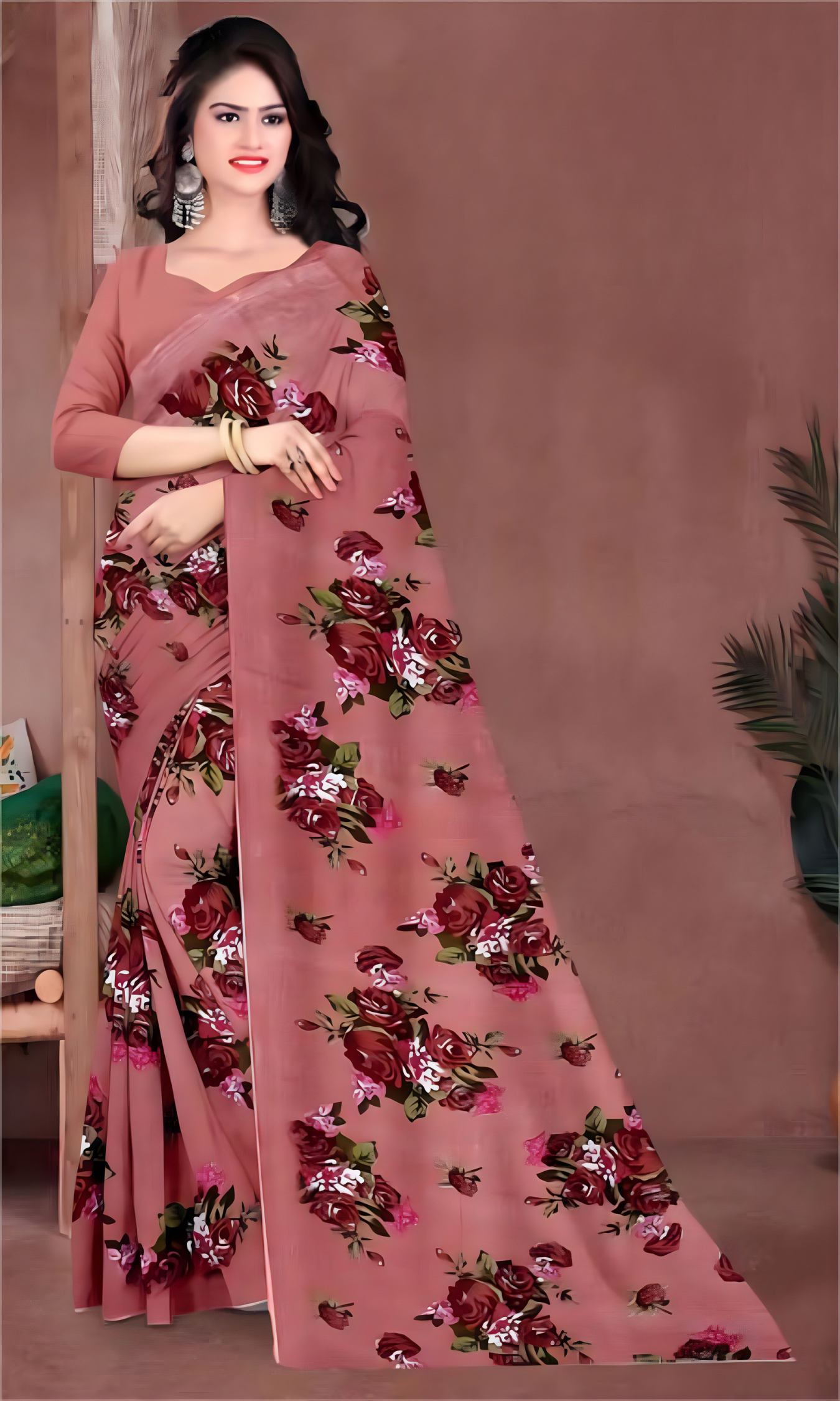 Loose Print Saree With Un Stitched Blouse