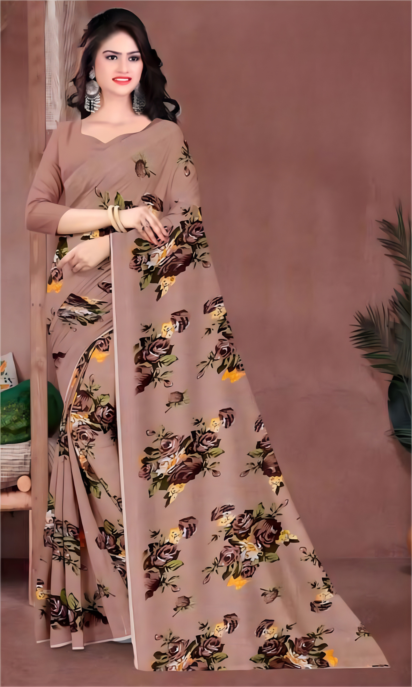 Loose Print Saree With Un Stitched Blouse