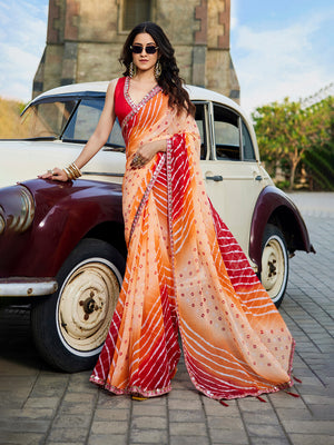 Multicolor Georgette Embellished Saree With Blouse Piece