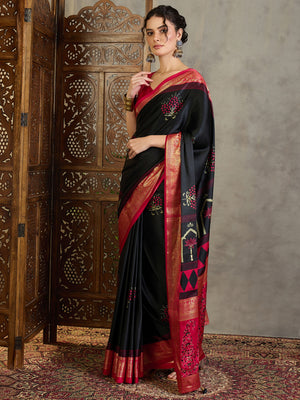 Black Semi Modal Saree With Blouse Piece