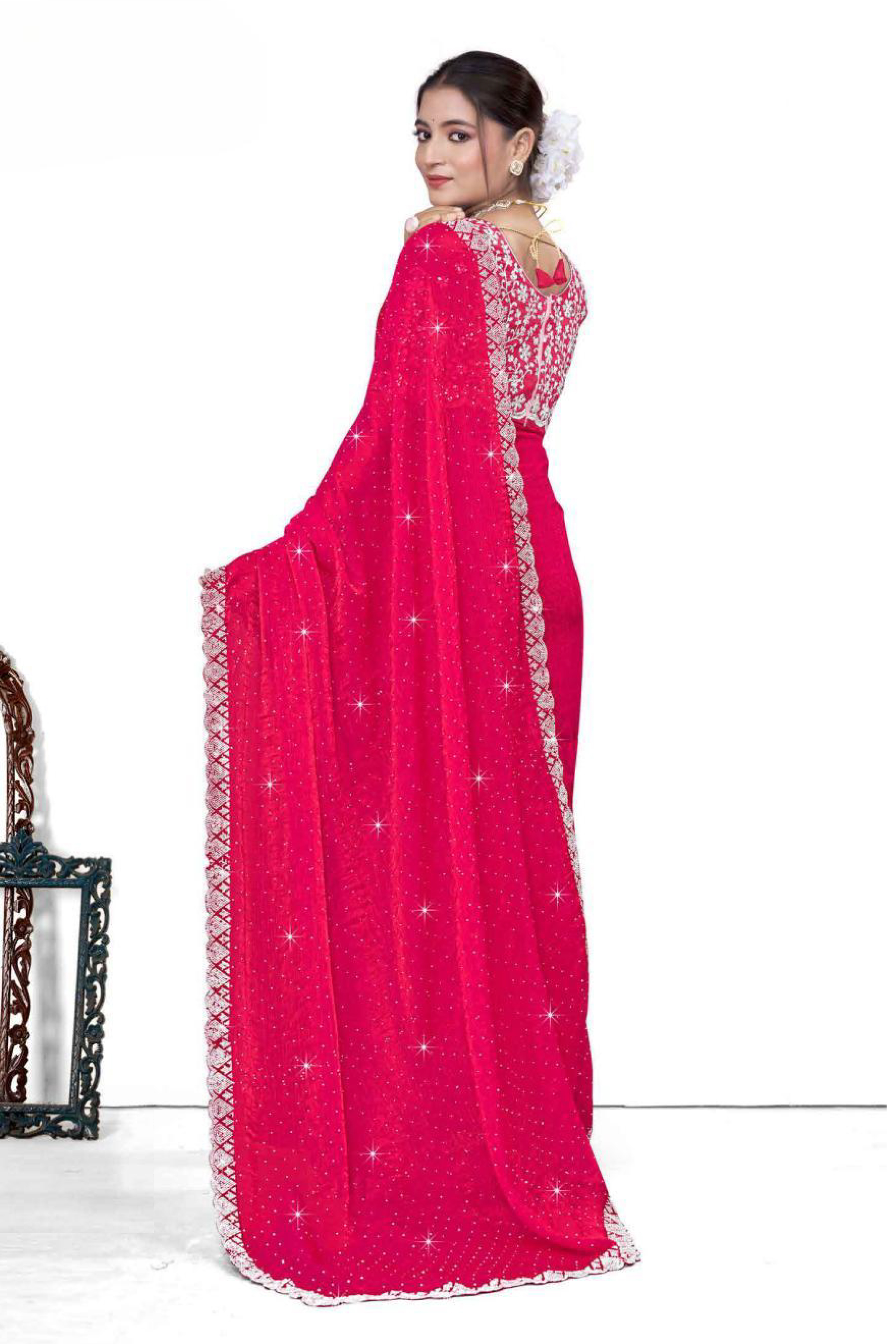 Dyed Embroidery Saree With Fancy Un Stitched Blouse