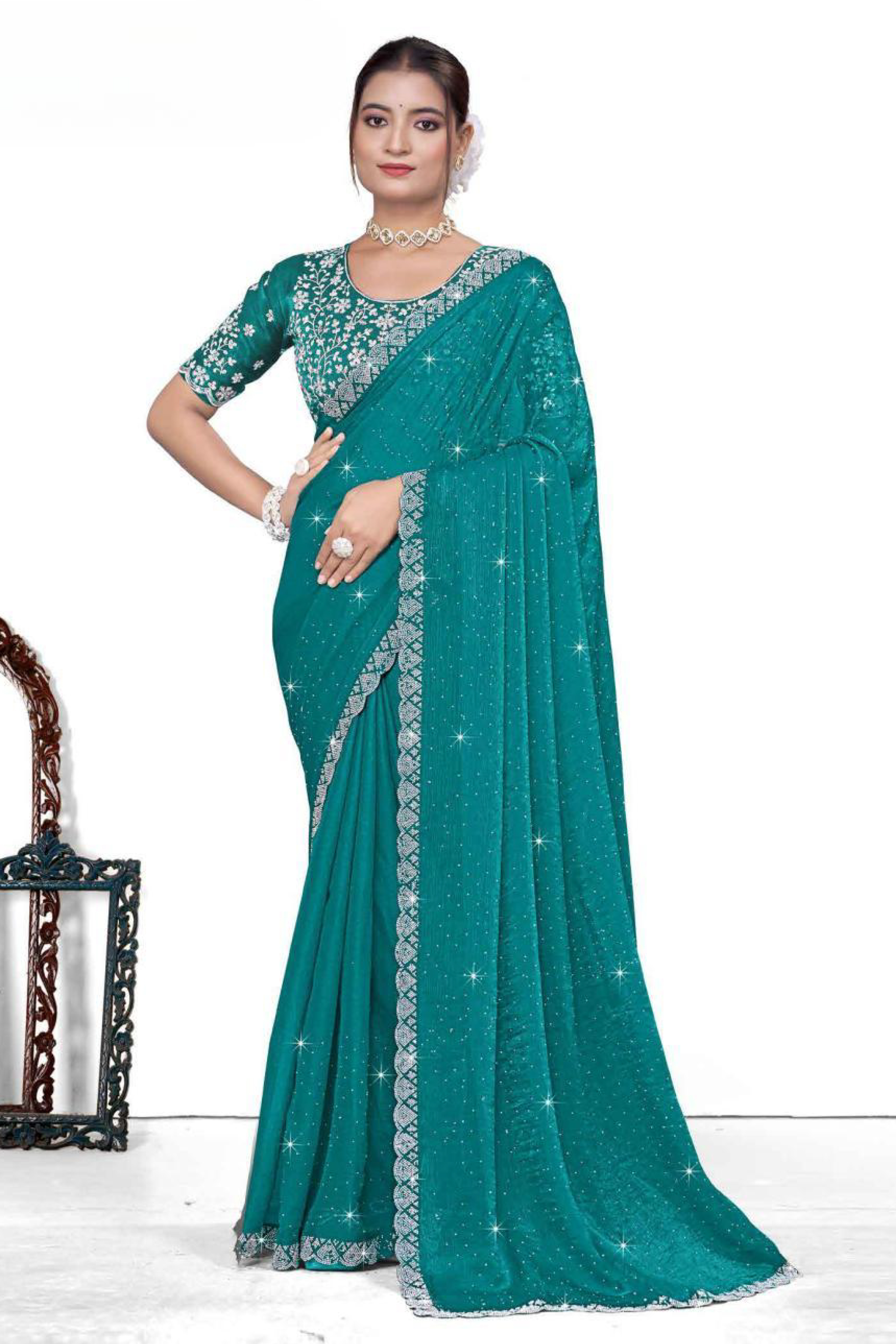 Dyed Embroidery Saree With Fancy Un Stitched Blouse