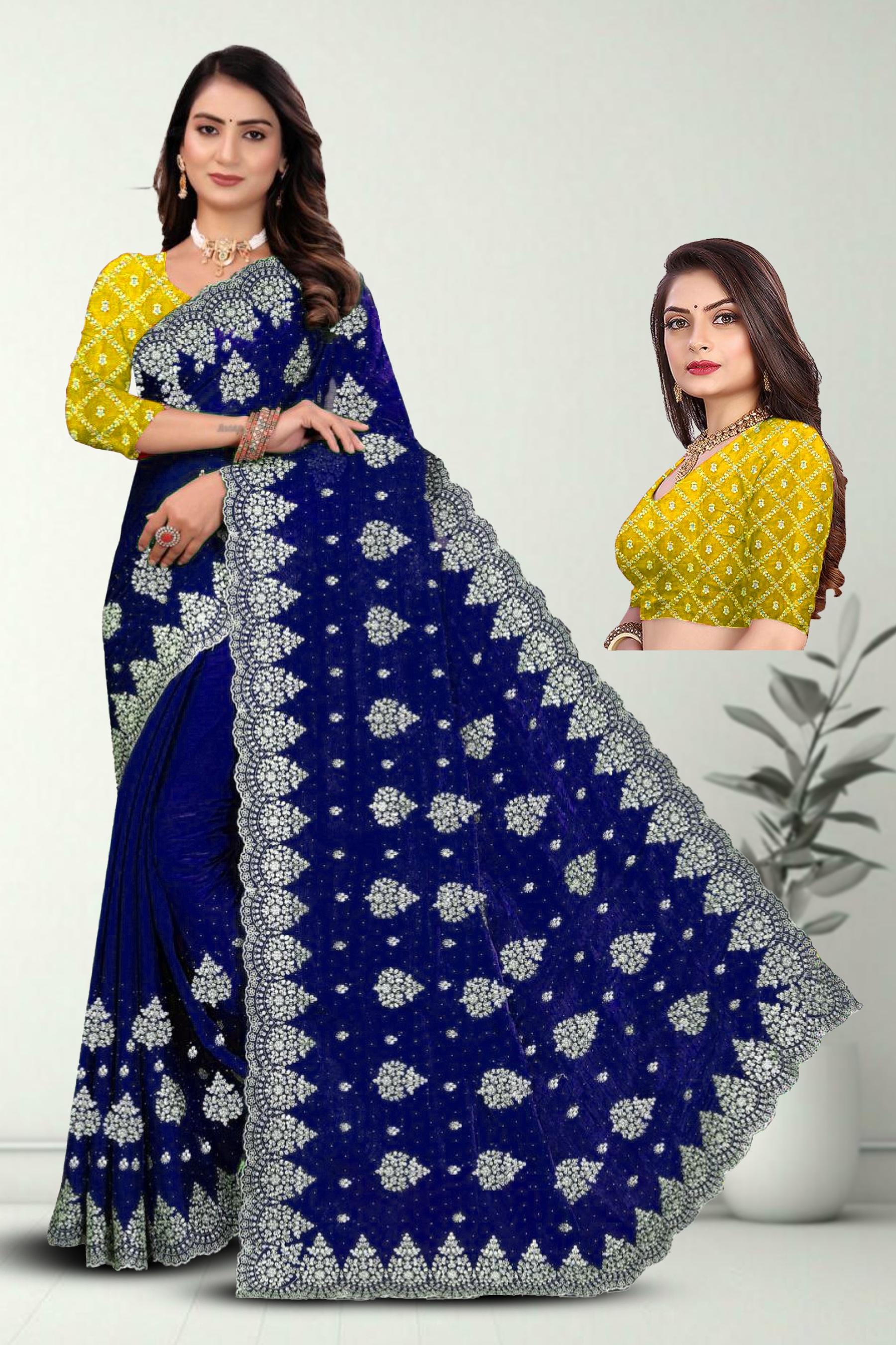 Fancy Dyed Embroidery Work Saree With Un-Stitched Blouse