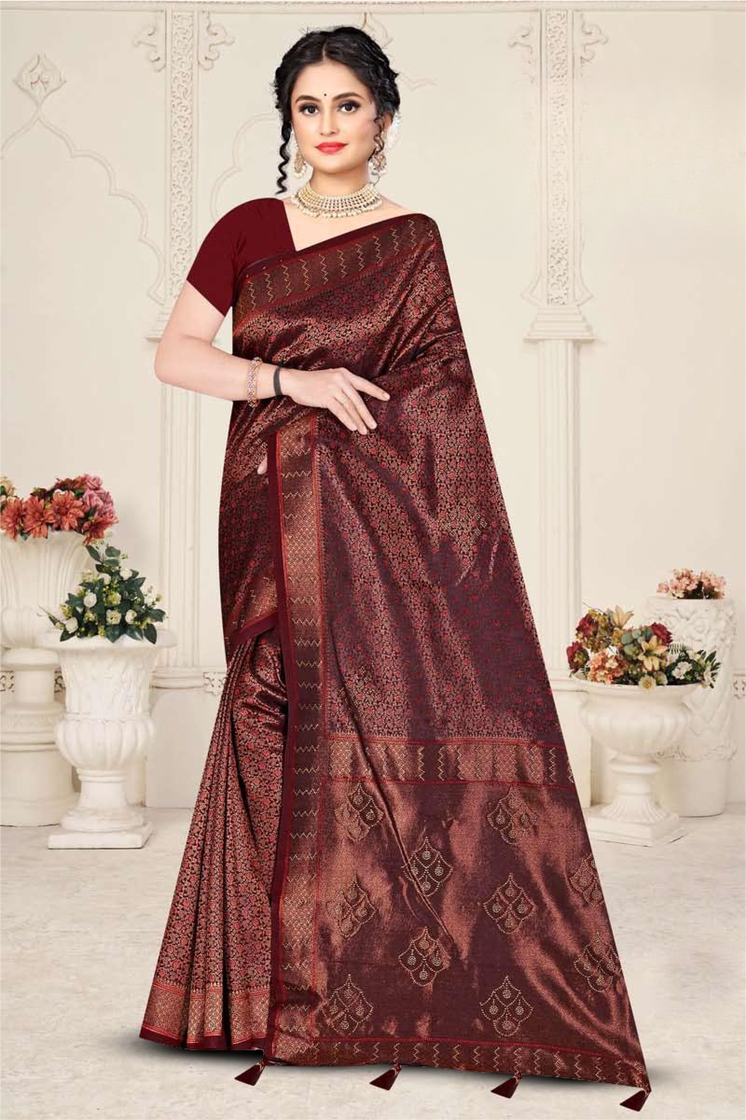 Fancy Repair Jaquard Silk Saree With Un-Stitched Blouse
