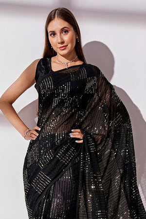 Black Georgette Saree With Blouse Piece